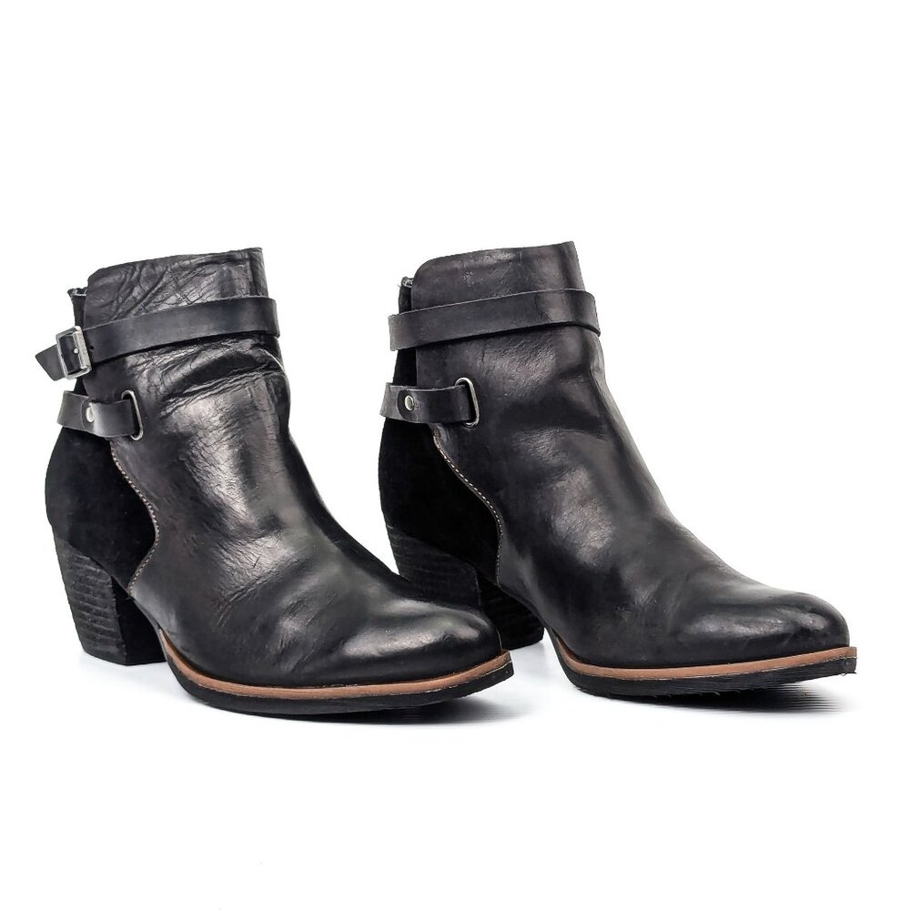 Korks Women Rohit Black Leather Double Strap Ankle Boots size 9.5